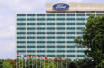 Ford building with international flags