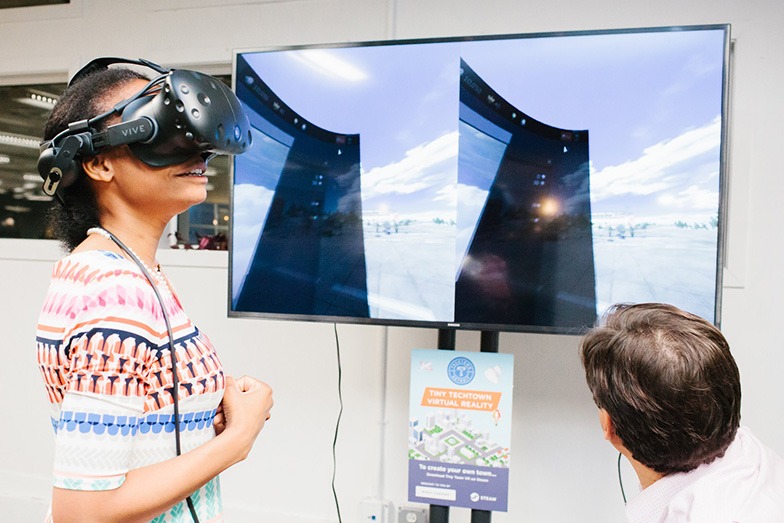 Woman wearing VR headset