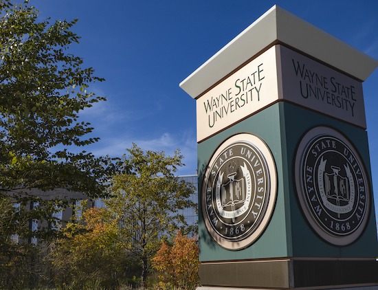 Pillar outside of Wayne State University