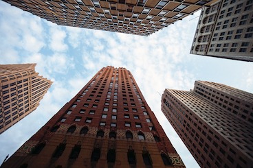 Looking up at building in Downtown Detroit
