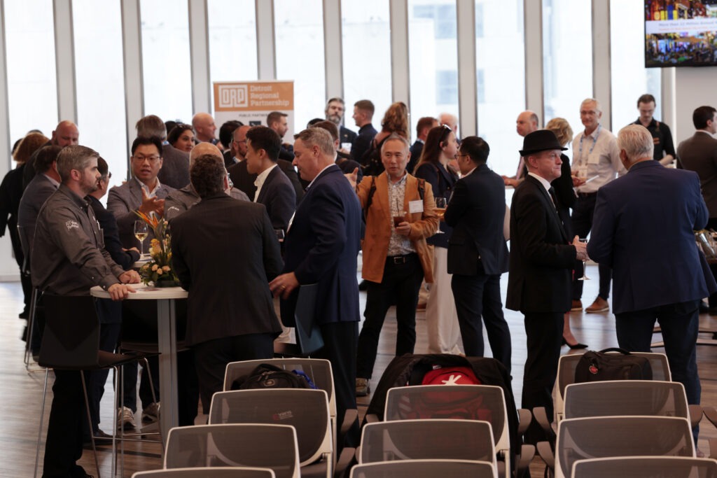 A crowd of people networking