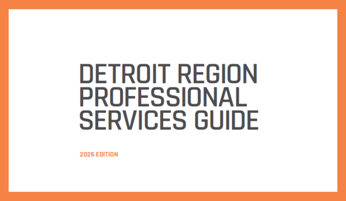 Detroit Skyline At Night With Orange Border And Detroit Regional Partnership Logo